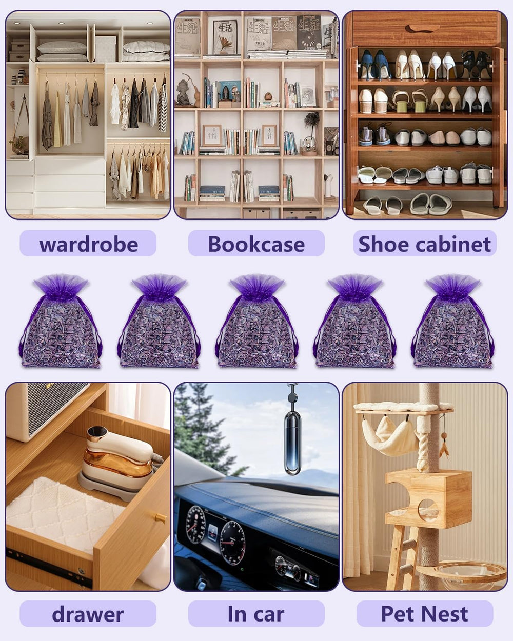Aryiten lavender sachet in wardrobe helps protect fabrics from moisture and pests.