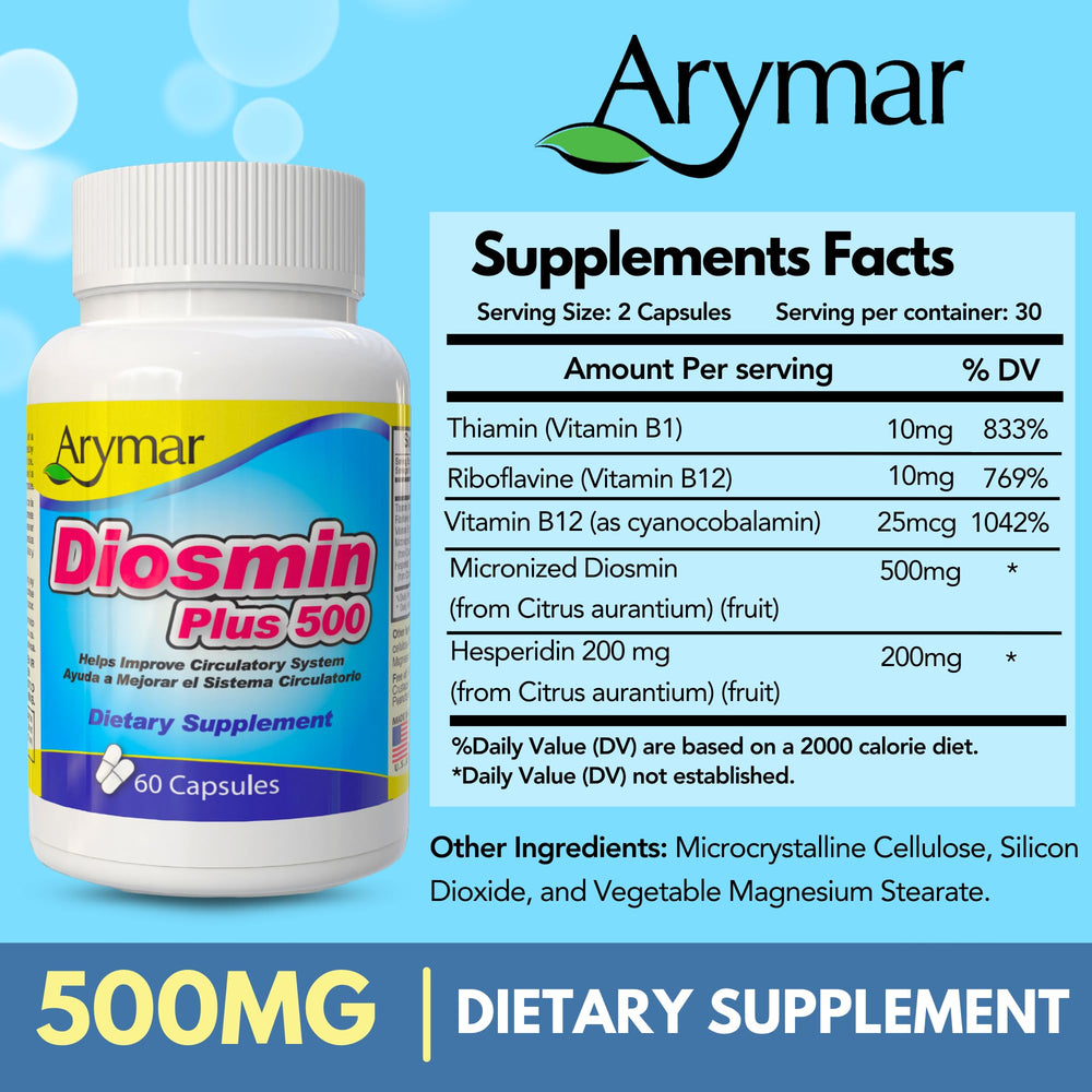 Arymar Diosmin capsules in blister pack ready for daily routine.