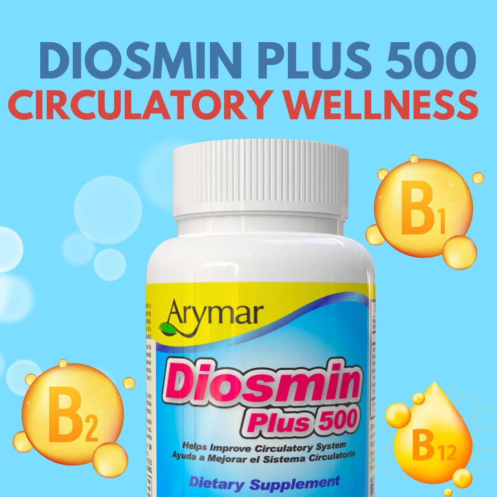 Arymar Diosmin 200mg hesperidin capsules close-up for vascular health.