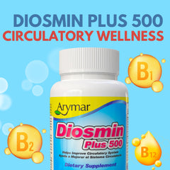 Arymar Diosmin 200mg hesperidin capsules close-up for vascular health.