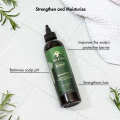 As I Am Rosemary Shampoo applied to hair revitalizes strands and scalp feel.