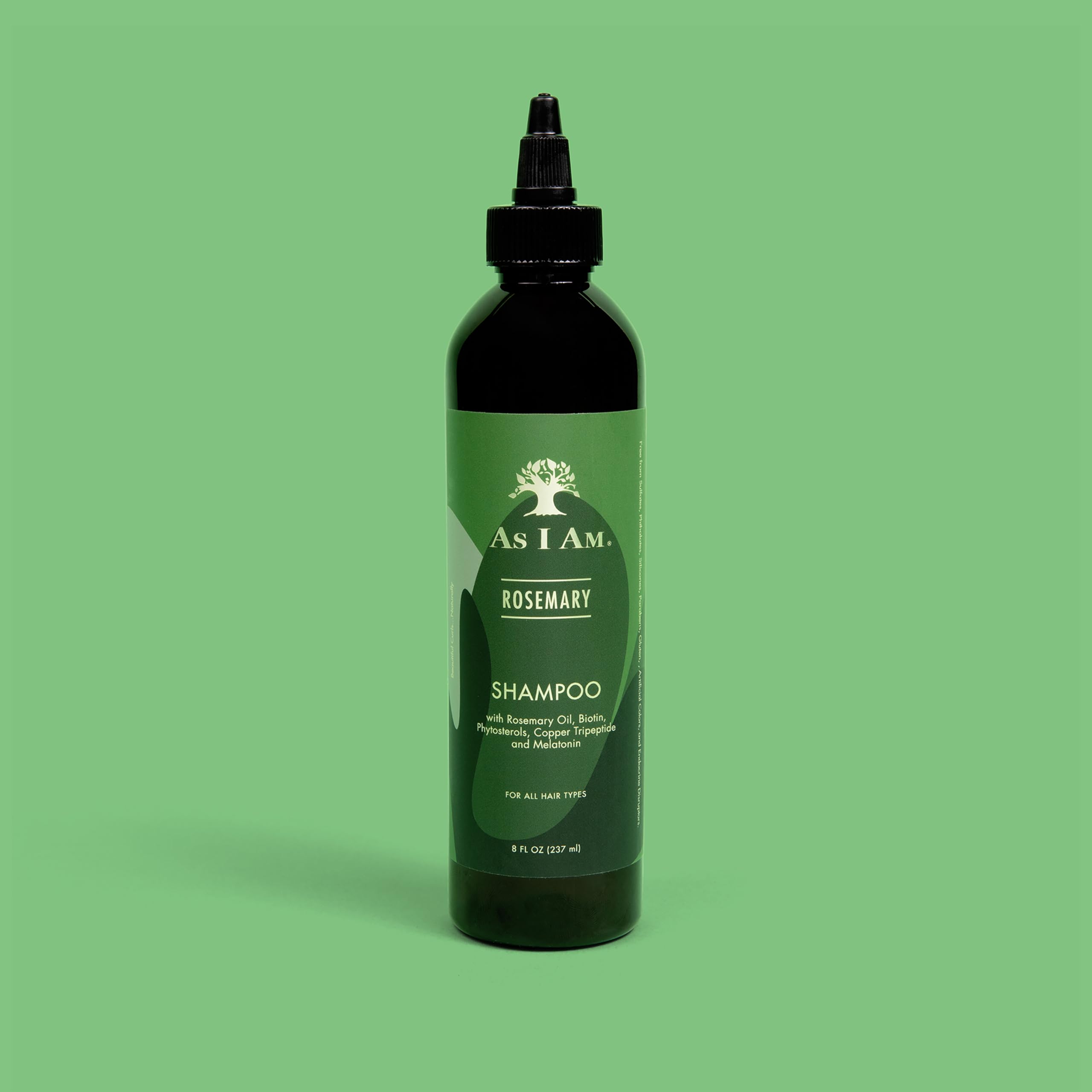 As I Am Rosemary Shampoo packaging back shows ingredients and directions.