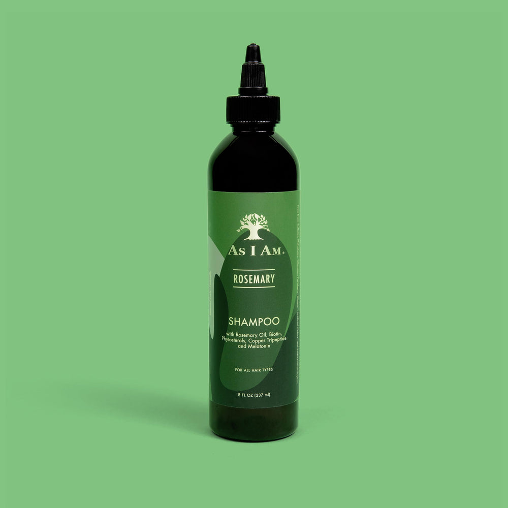 As I Am Rosemary Shampoo packaging back shows ingredients and directions.