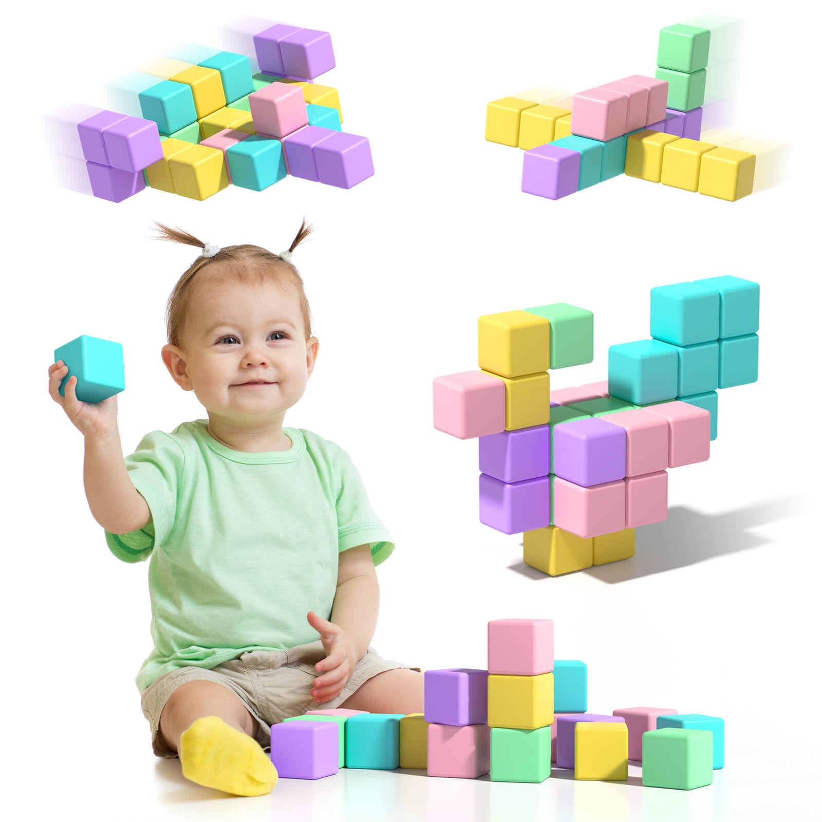 Asago magnetic blocks close-up showing safe, colorful pieces for open-ended toddler play