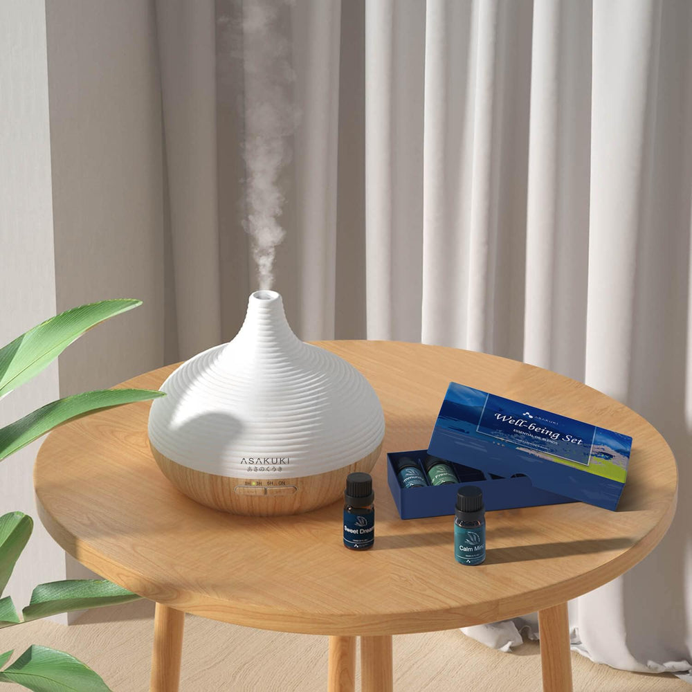 ASAKUKI blends air freshening bottle promotes a refreshing scent in spaces.