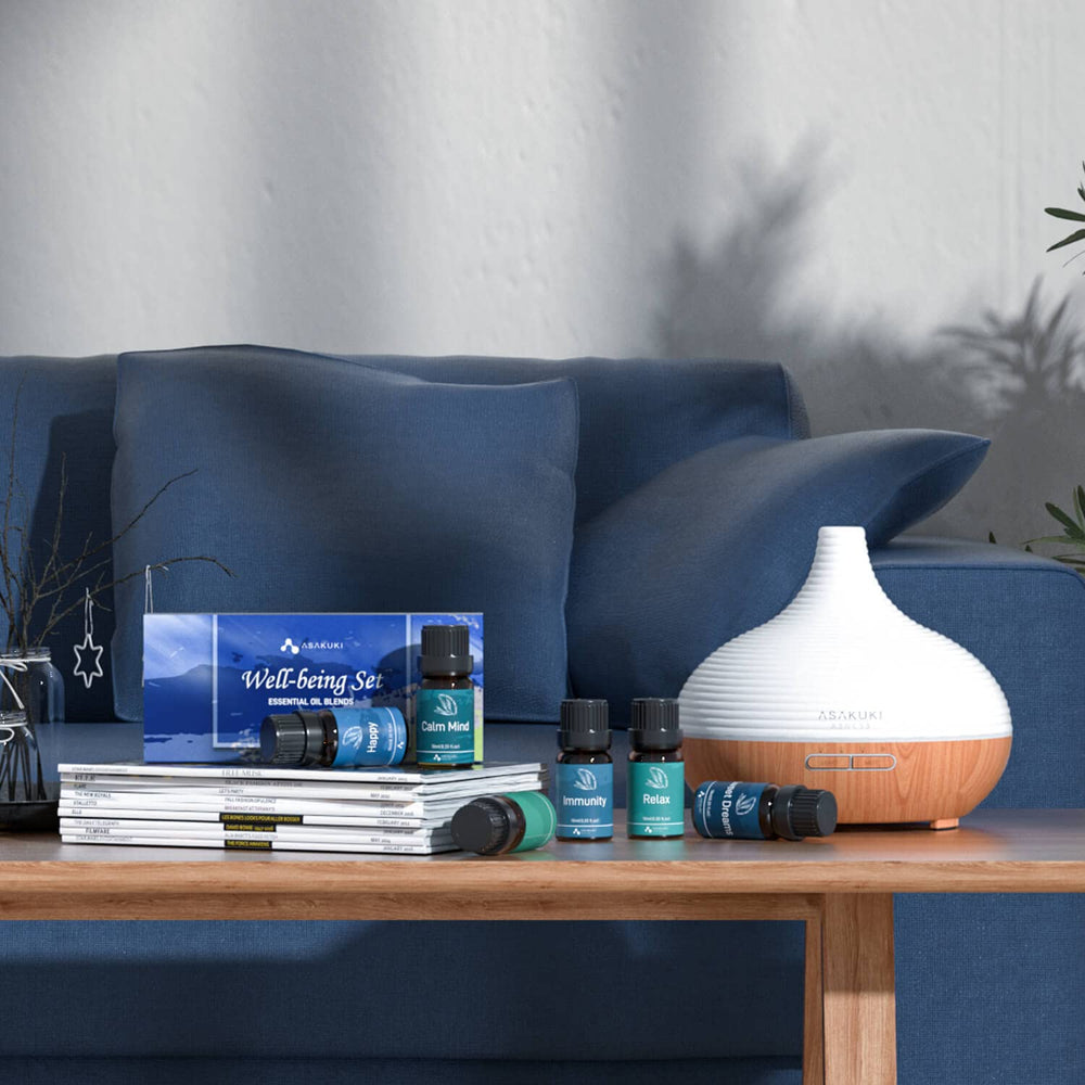 ASAKUKI blends calm mind bottle offers tranquil scent for focused relaxation.