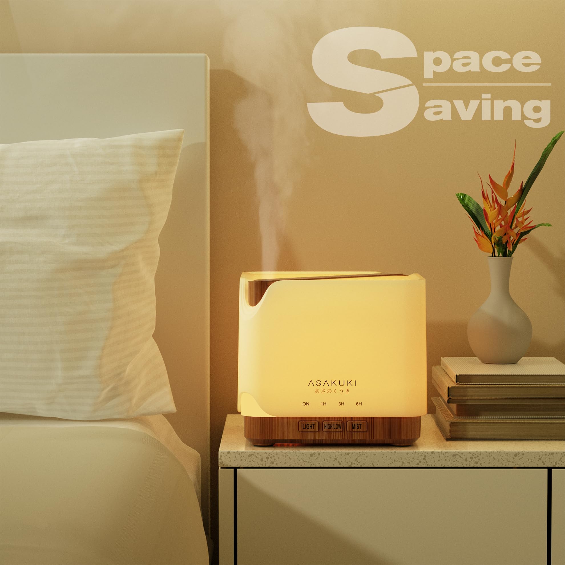 ASAKUKI diffuser with auto shut-off for safe, unattended operation.