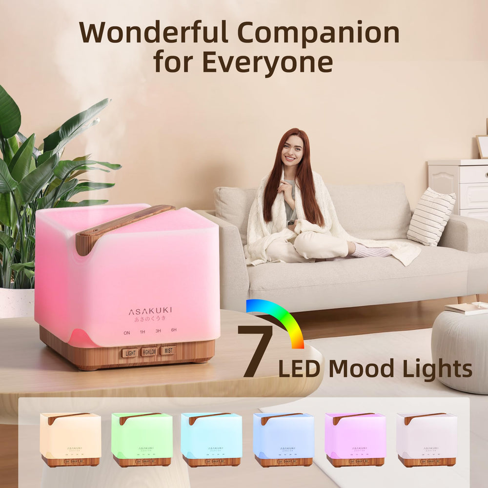 ASAKUKI diffuser with color-changing LEDs creates inviting evenings.