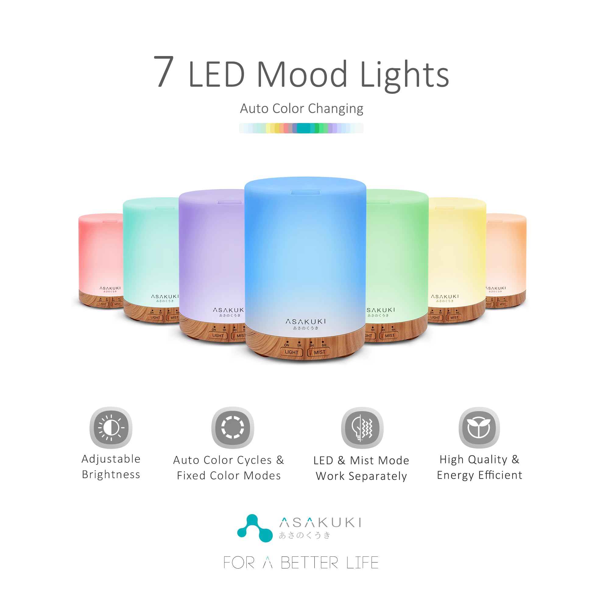 ASAKUKI diffuser whisper-quiet operation for undisturbed evenings