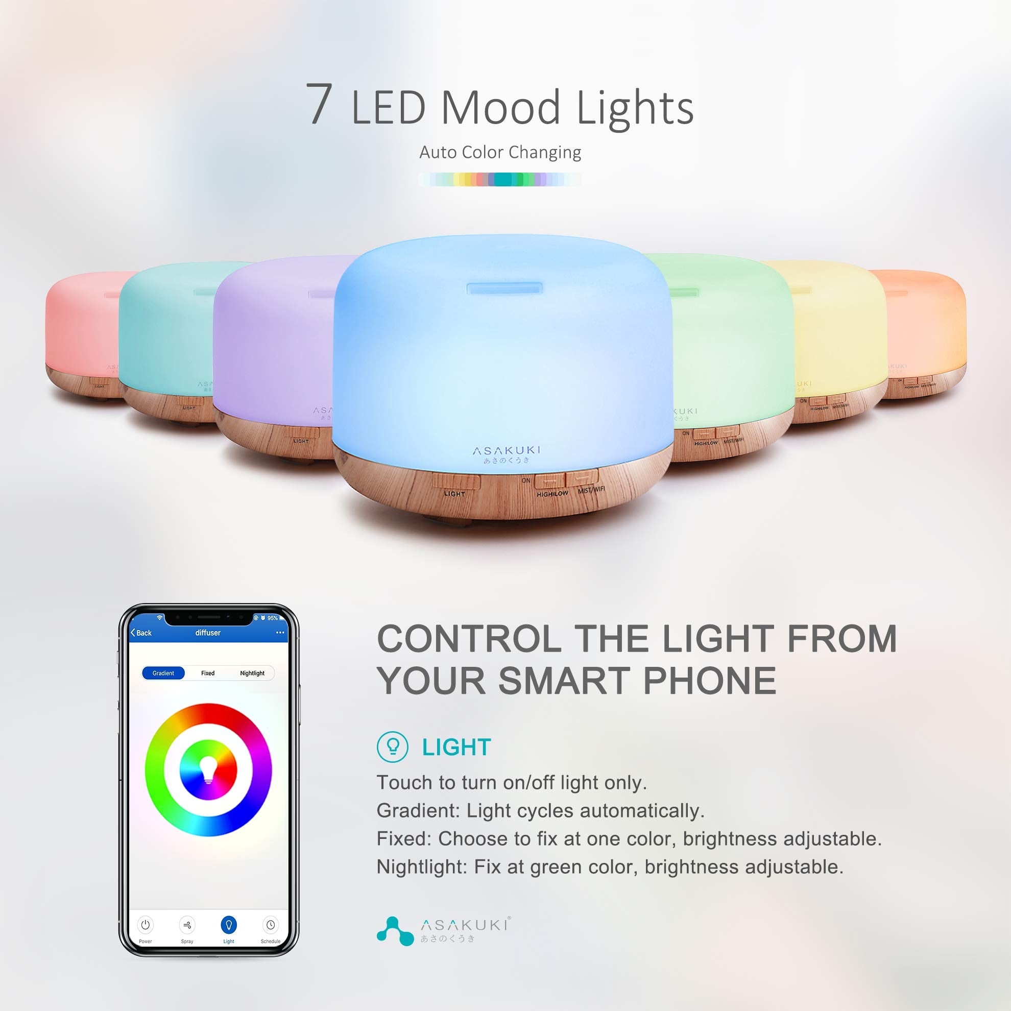 ASAKUKI diffuser with ambient light glow to enhance relaxation
