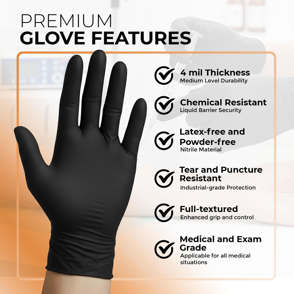 ASAP Black Nitrile Gloves 4 mil puncture resistance for tougher tasks