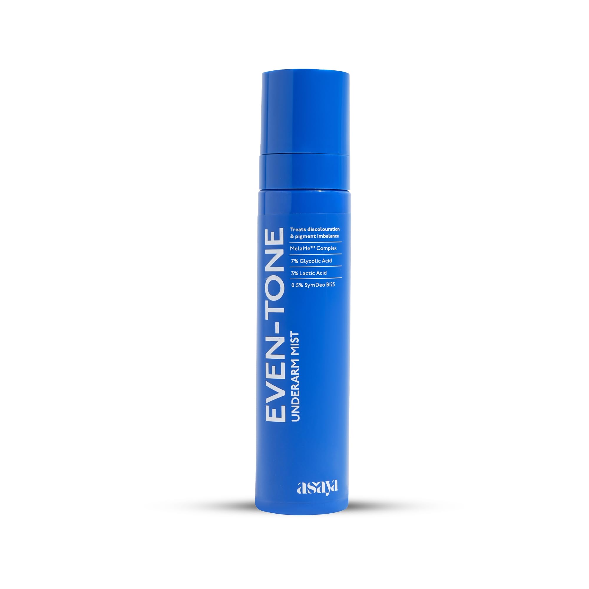 Asaya Even Tone Mist bottle close-up showing brightening underarms