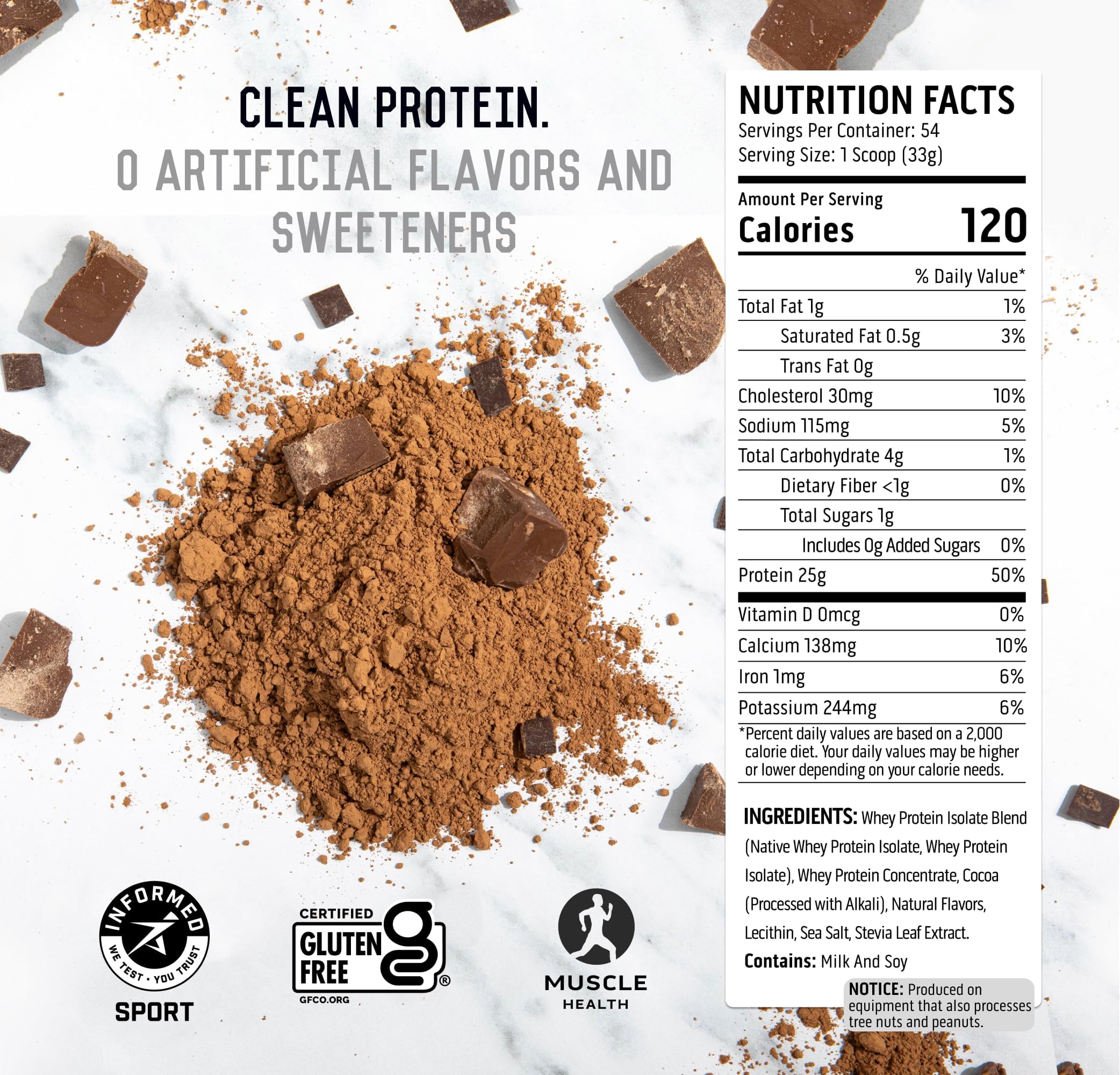 Ascent 100% Whey Gluten-free badge indicates allergen-friendly protein