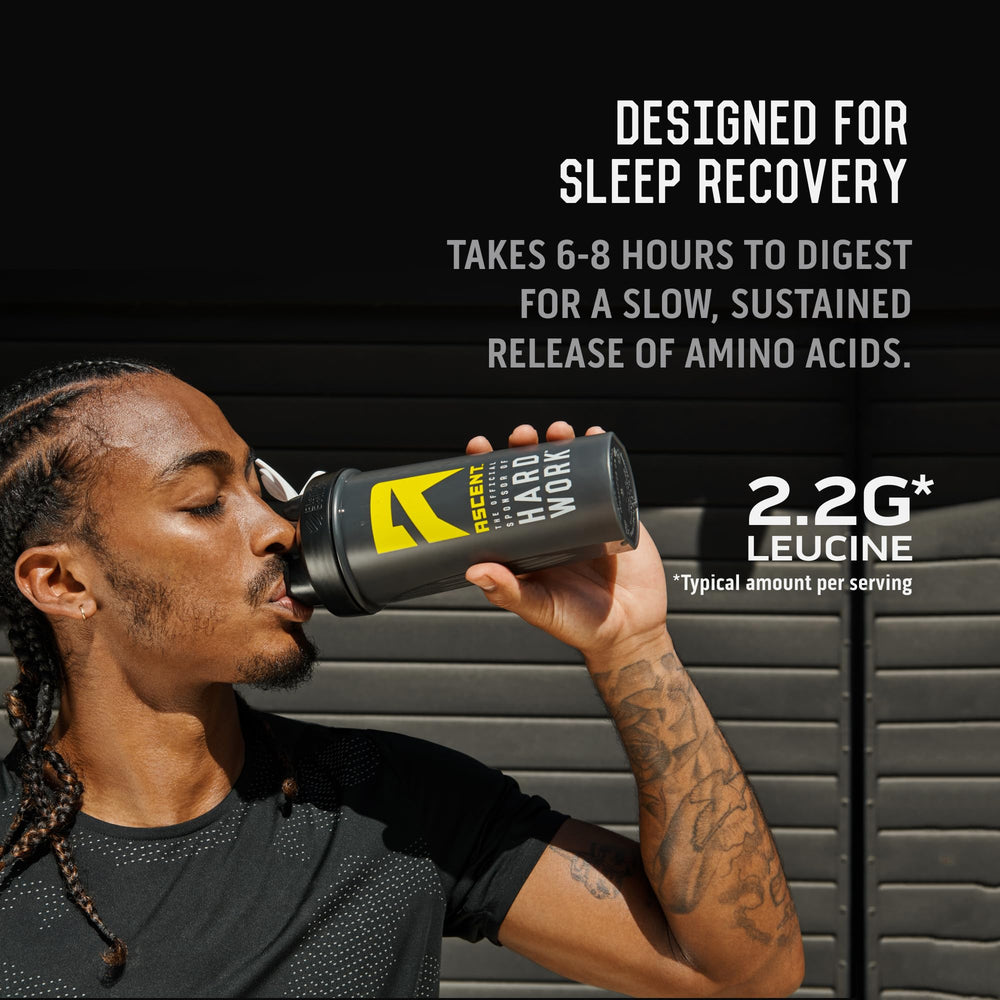 Ascent Casein gradual-release formula supports overnight protein delivery.