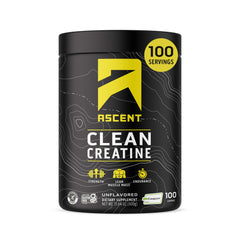 Ascent Clean Creatine bottle shows Creapure purity for reliable workouts.