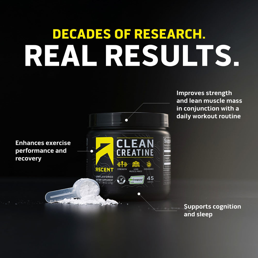 Ascent Clean Creatine Monohydrate scoop measures servings for daily training.
