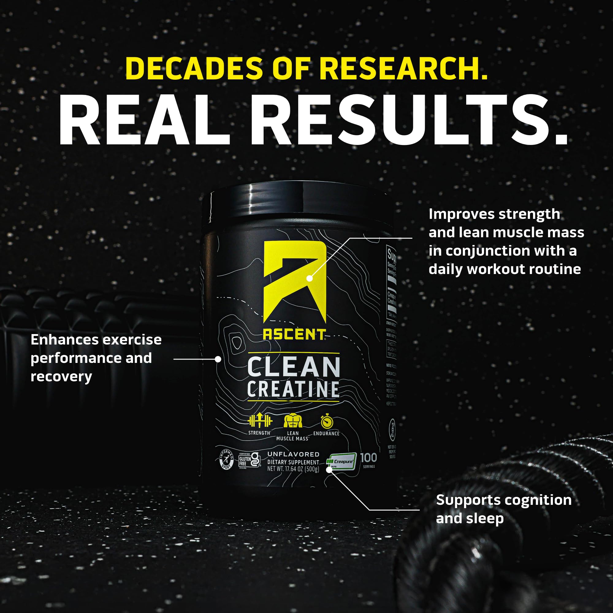 Ascent Creapure seal label indicating high quality for athletes.