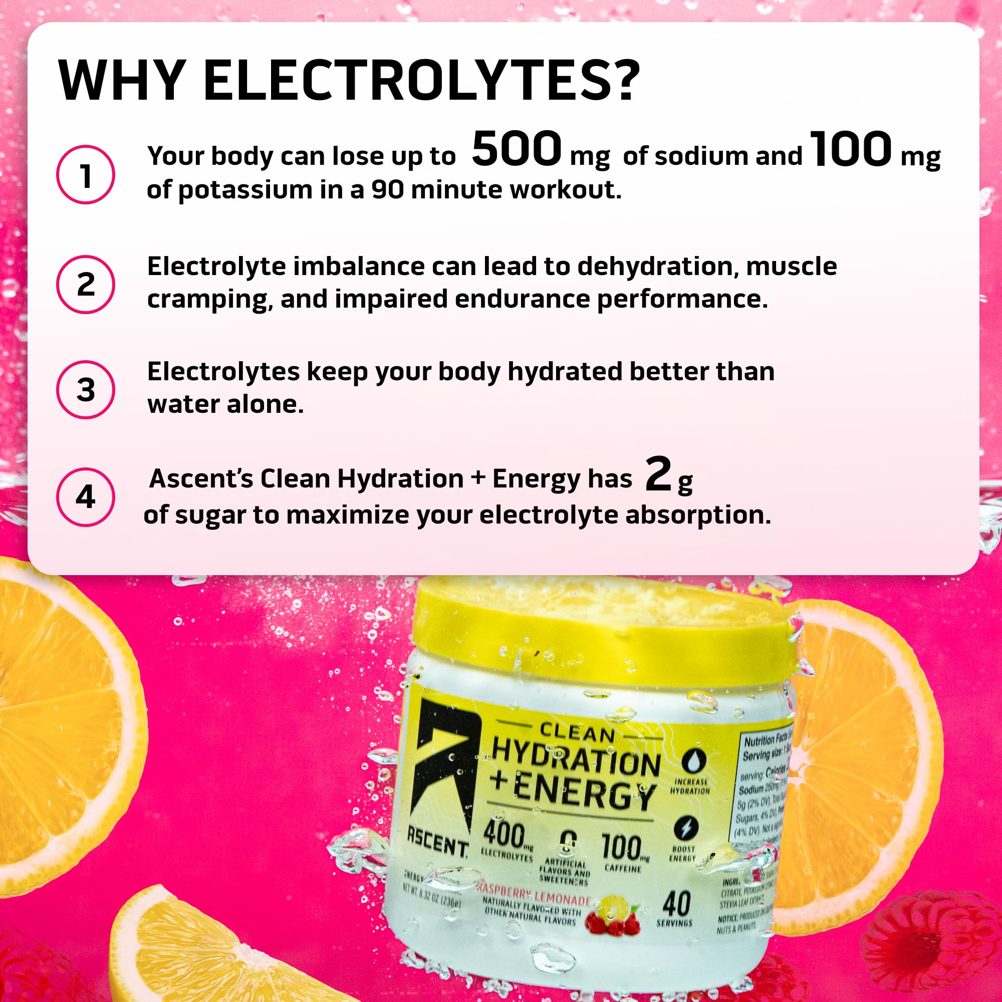 Ascent Raspberry Lemonade label closeup emphasizes clean ingredients and gluten-free formulation