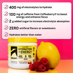 Ascent Raspberry Lemonade powder dissolving in water for refreshing hydration