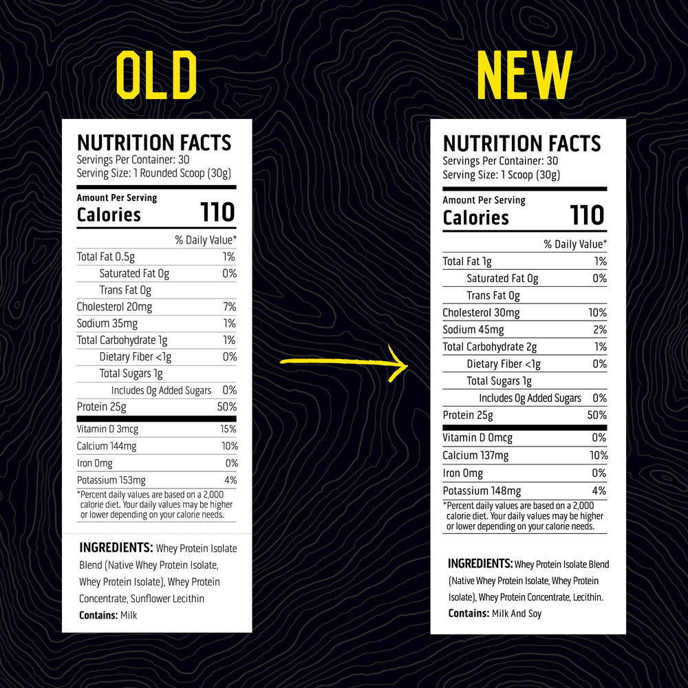 Ascent 100% Whey Protein label closeup showing gluten-free and clean label.