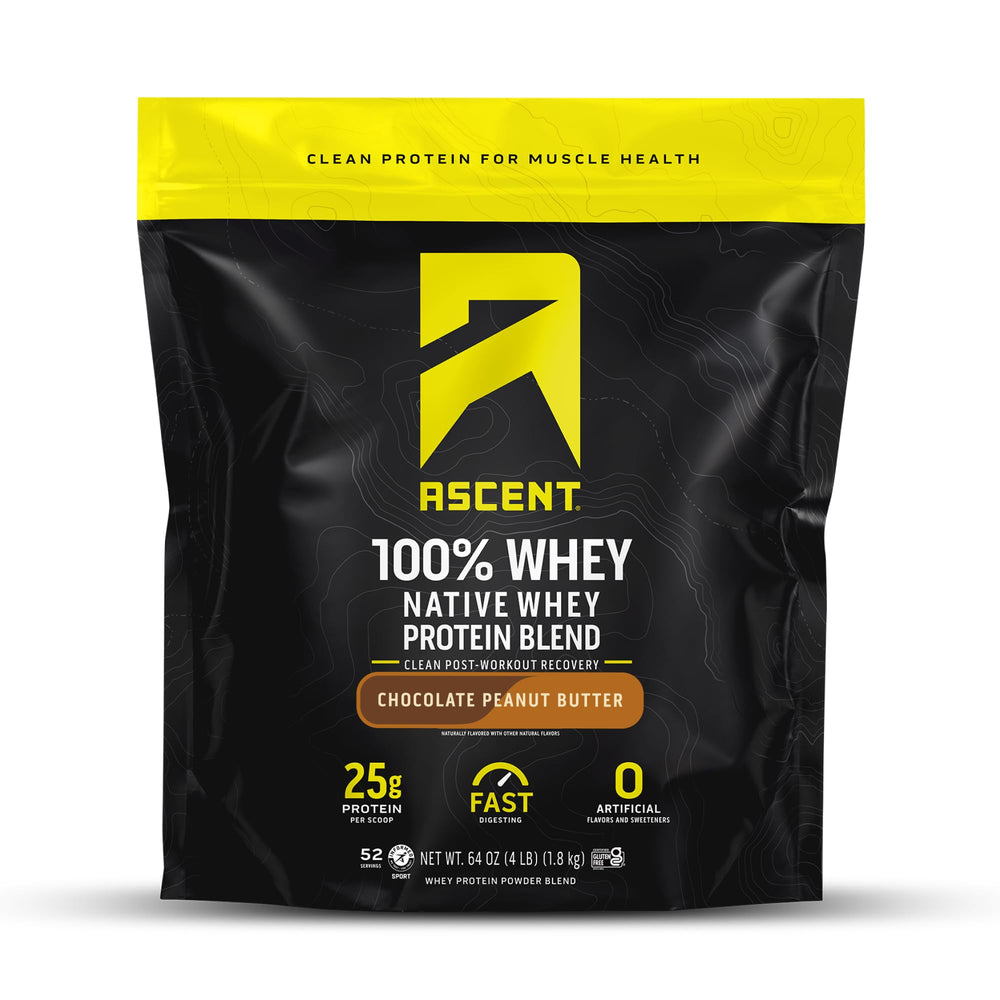 Ascent Whey Protein tub front view for post-workout nutrition