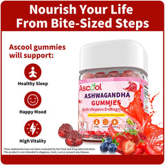 Ascool Ashwagandha Gummies gummy closeup highlighting berry flavor and texture