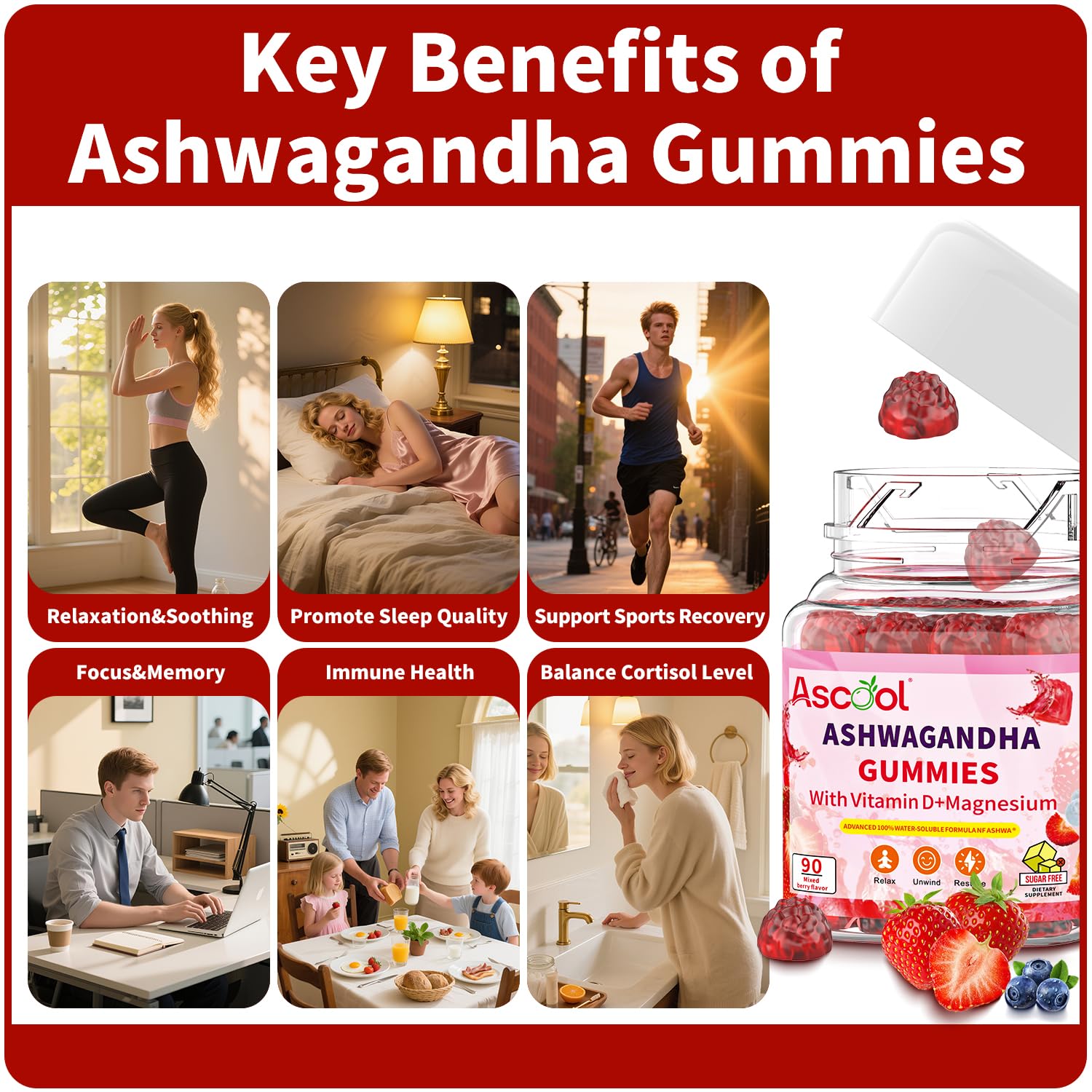 Ascool Ashwagandha Gummies nutrition facts indicating sugar-free and vegan