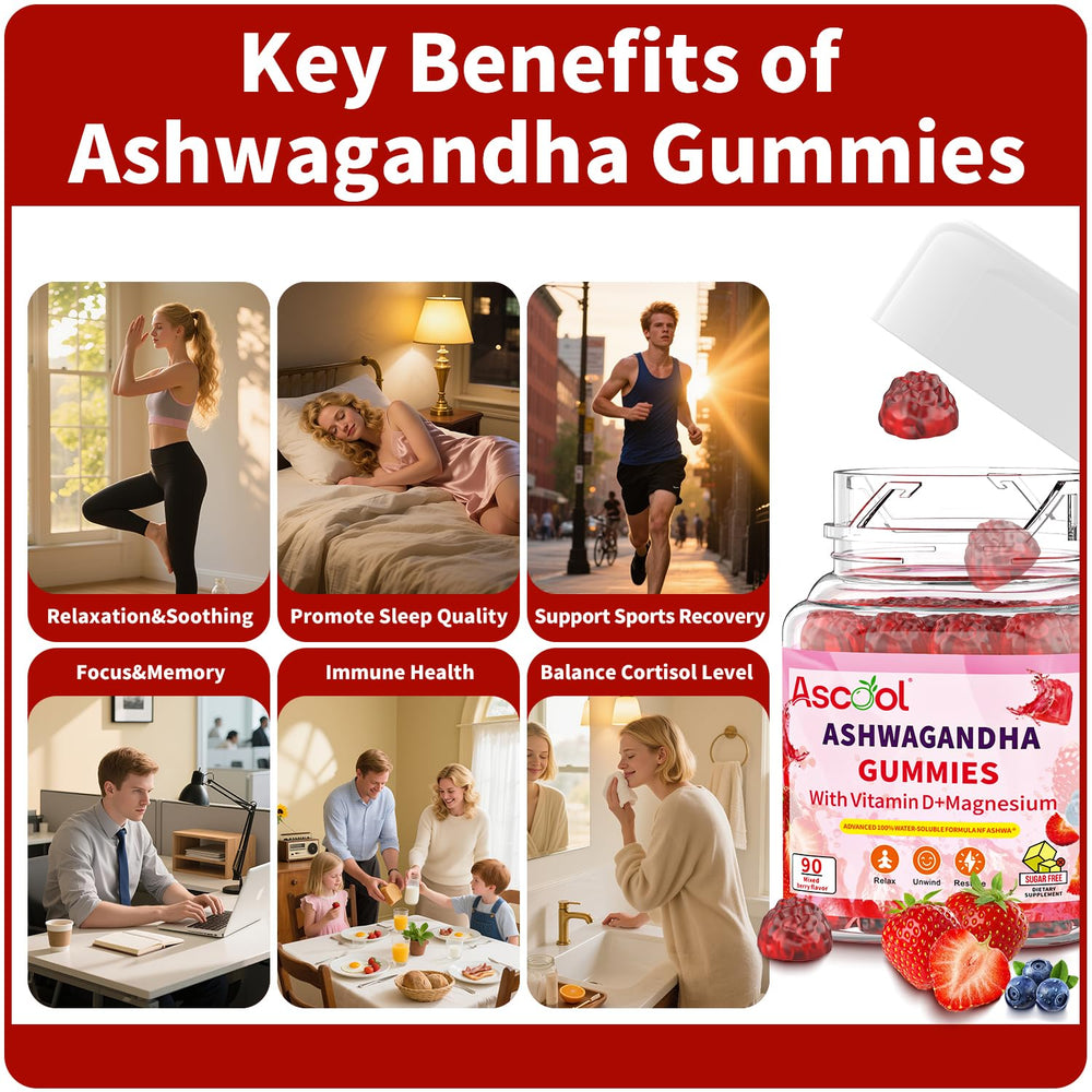Ascool Ashwagandha Gummies nutrition facts indicating sugar-free and vegan