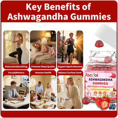 Ascool Ashwagandha Gummies nutrition facts indicating sugar-free and vegan