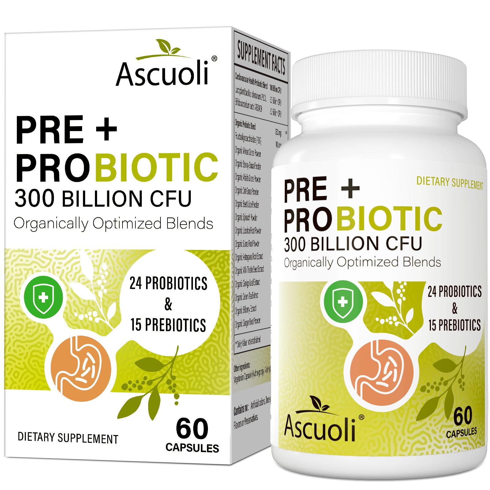 Ascuoli Probiotics bottle with 60 capsules for daily digestive support.