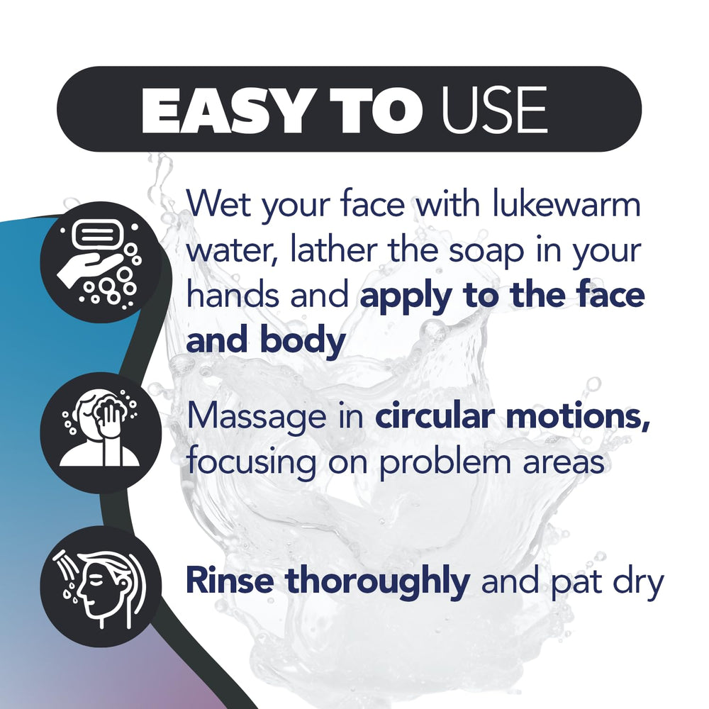 Asepxia charcoal bar soap visual focuses on impurities drawn from pores.