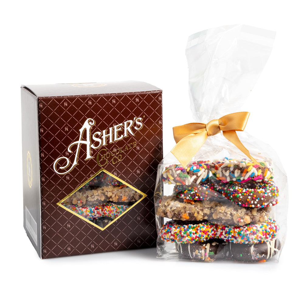 Asher's Chocolates branded cello bags present an authentic, nostalgic gift experience.