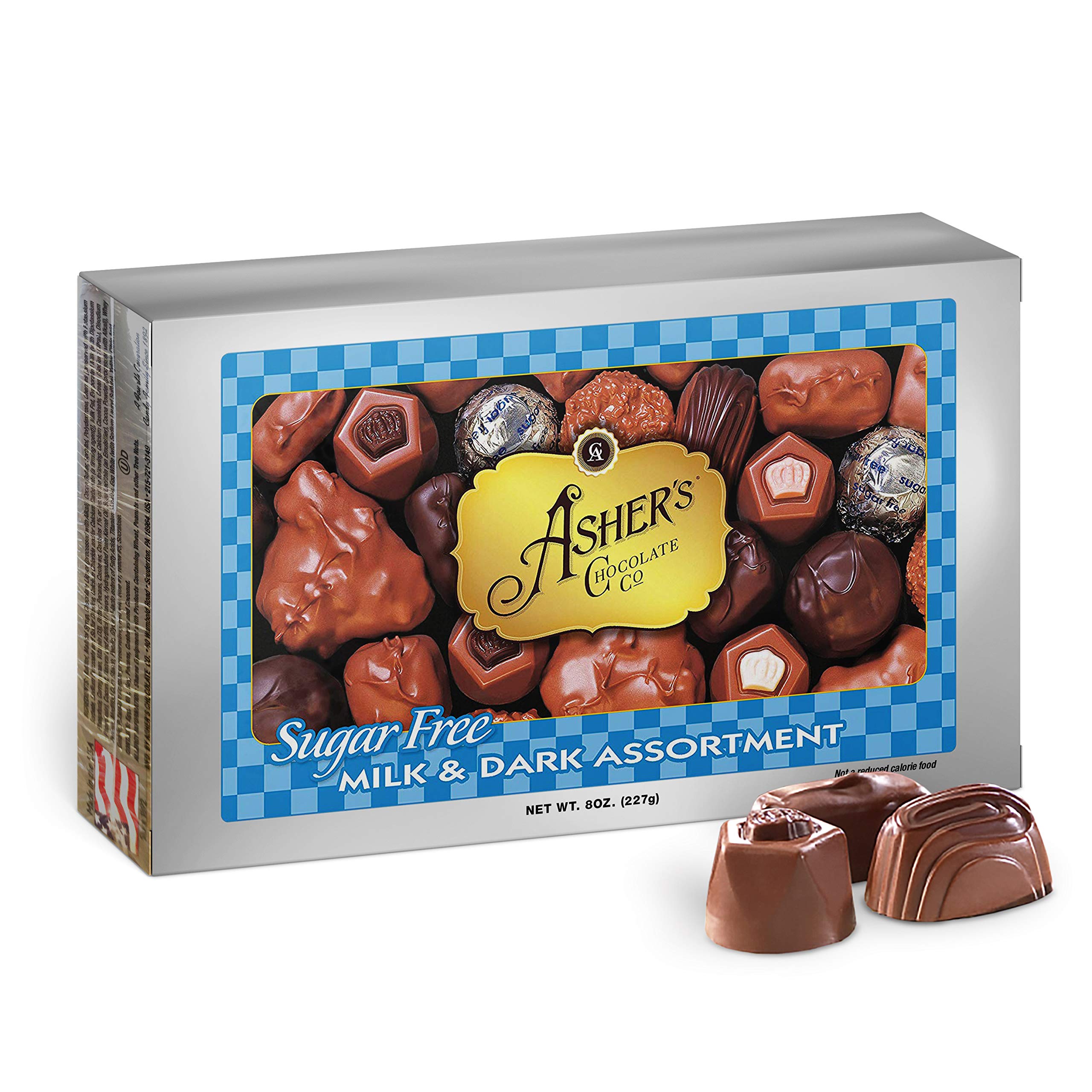 Asher's Sugar Free Chocolate Assortment box front, ideal for gifting.