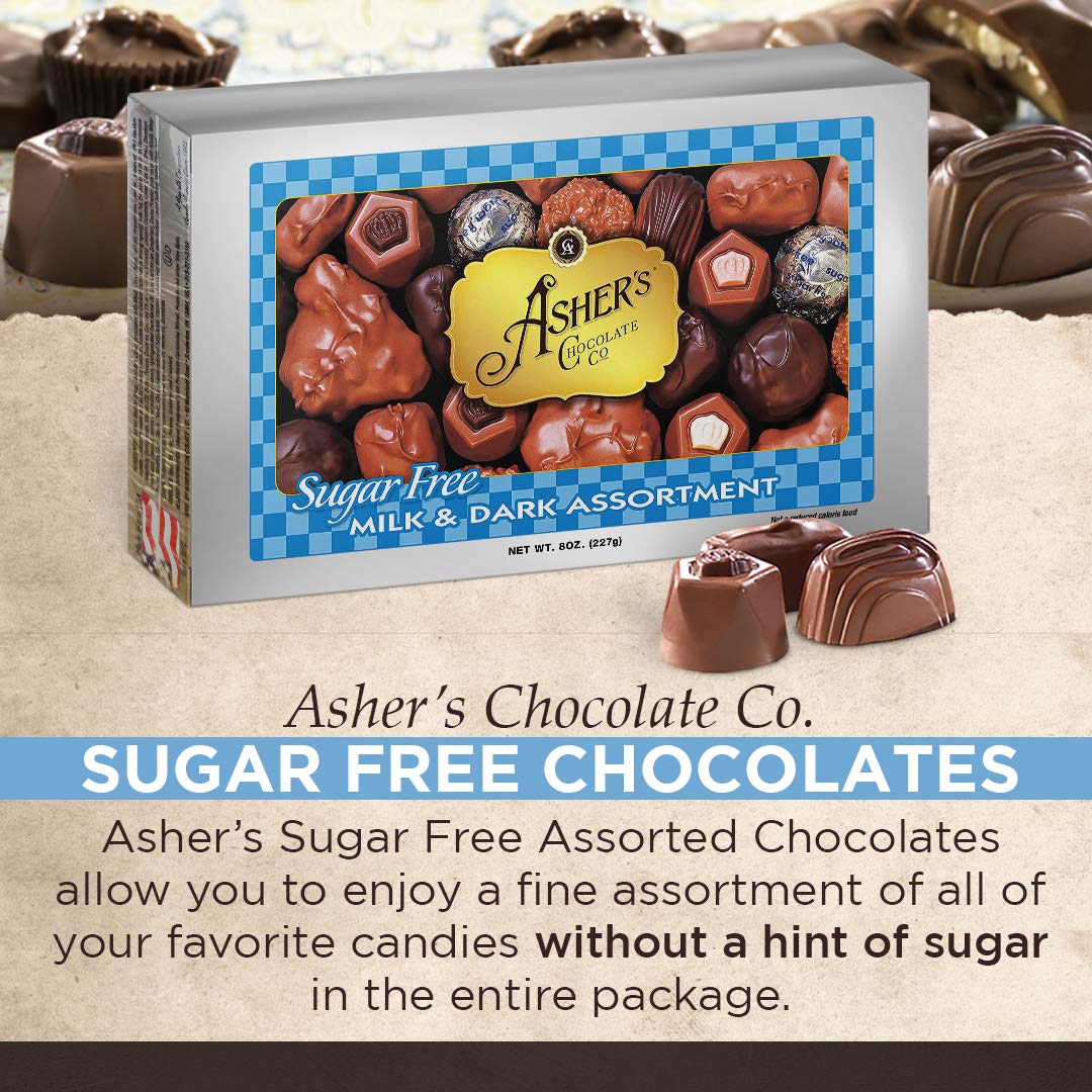 Asher's Sugar Free Dark Chocolate piece close-up, rich cocoa notes.