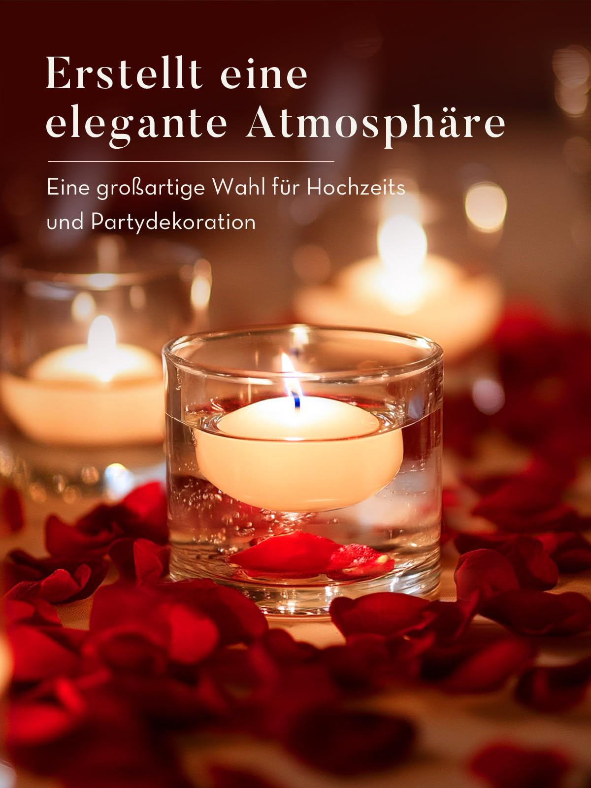 Ashlux white 2-inch floating candle adds elegant glow to dinner settings.