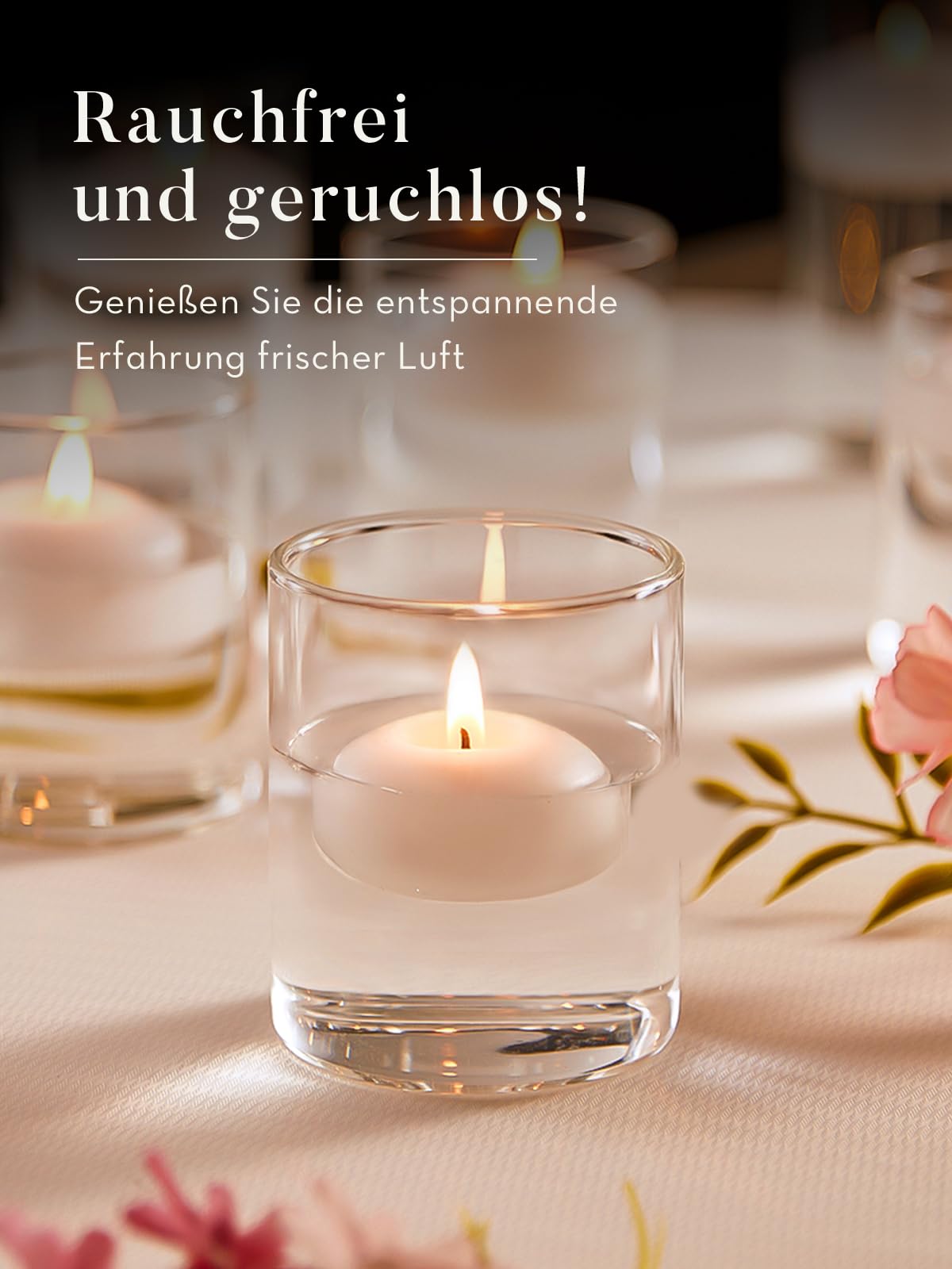 Ashlux Christmas centerpiece with floating candles creates warm ambience.