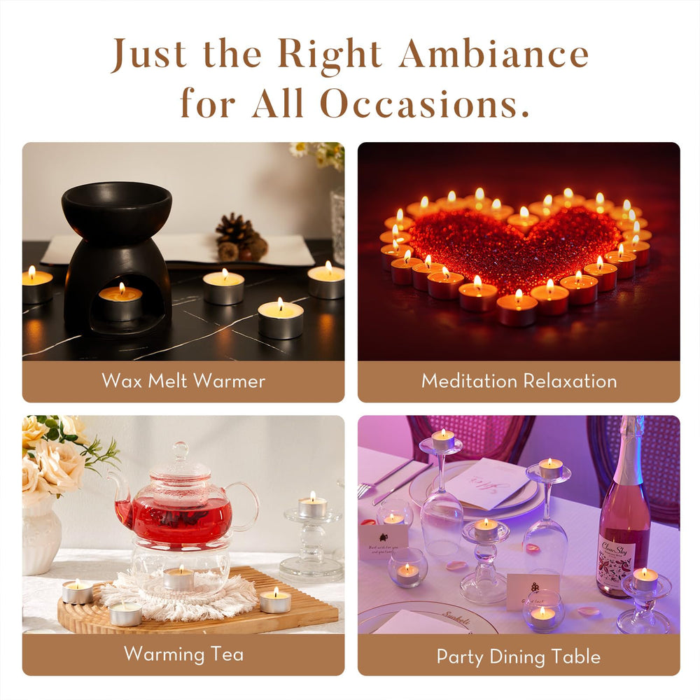 Ashlux long-lasting palm-wax tea lights bring clean, steady illumination.