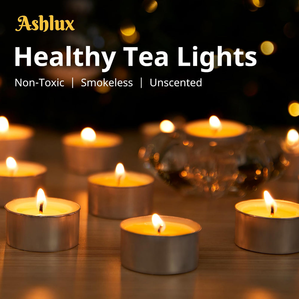 Ashlux 100-pack tea lights provide ample supply for events and ongoing ambiance.