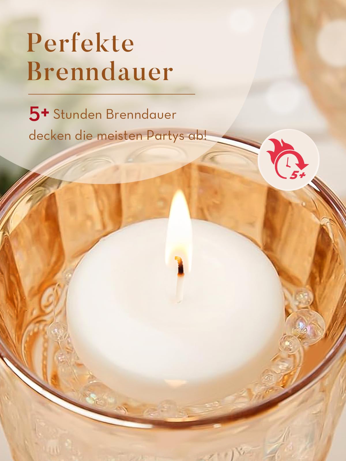Ashlux unscented floating candle burns smokeless for calm ambiance.