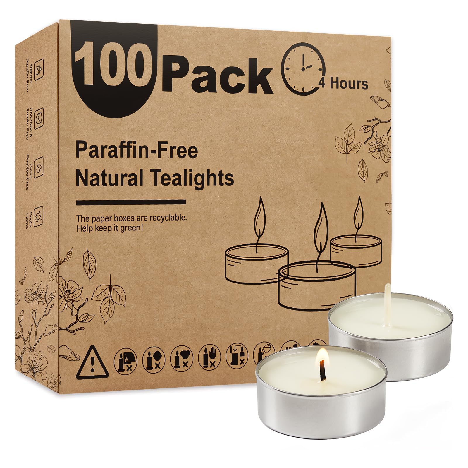 Ashlux unscented palm tea lights in a 100-pack offering steady glow for events.