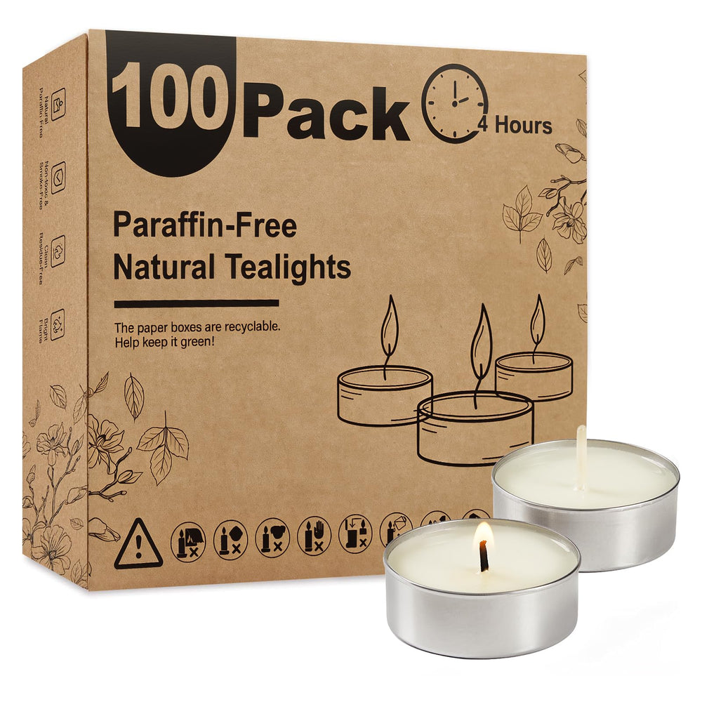 Ashlux unscented palm tea lights in a 100-pack offering steady glow for events.