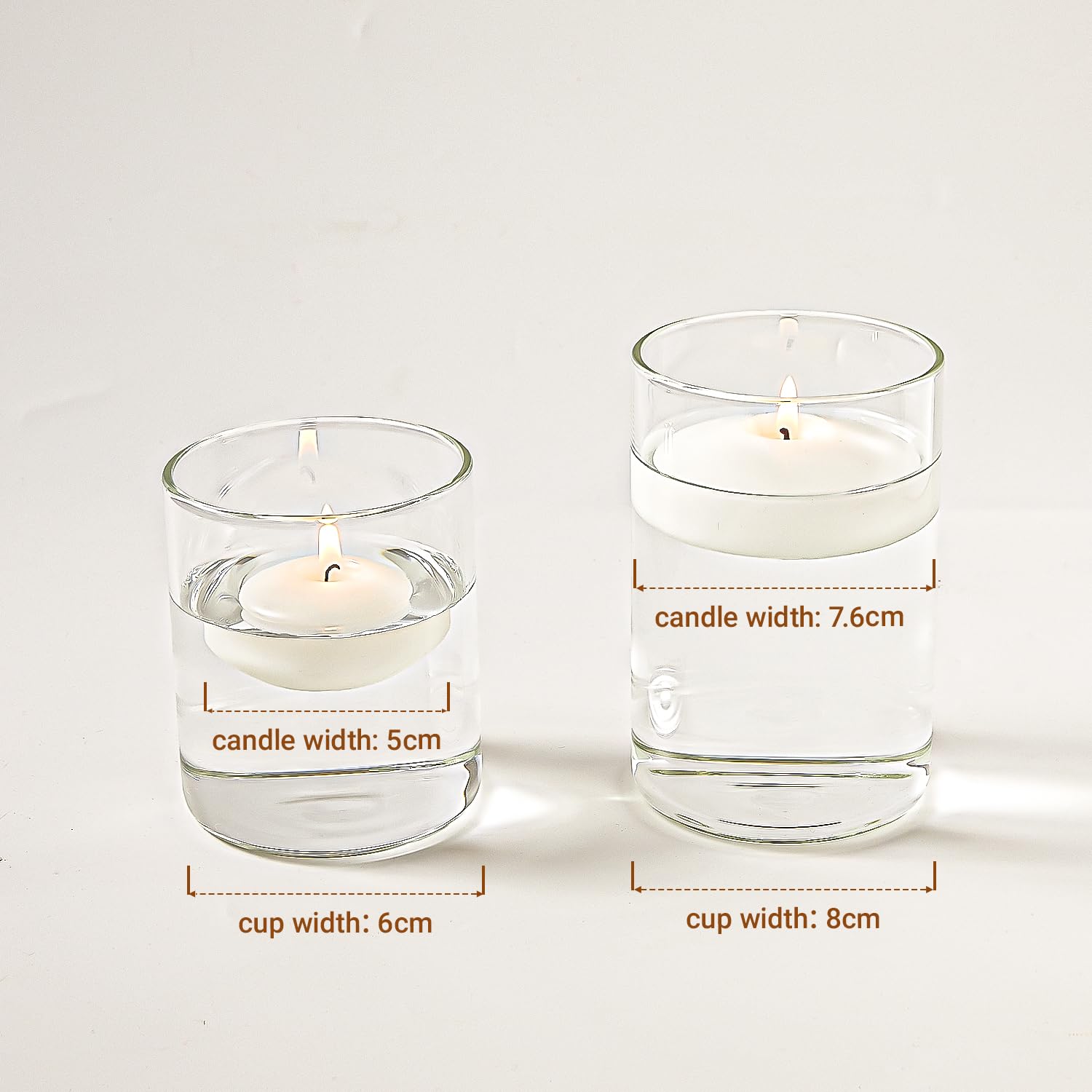 Ashlux floating candle gracefully glows in a glass centerpiece bowl.