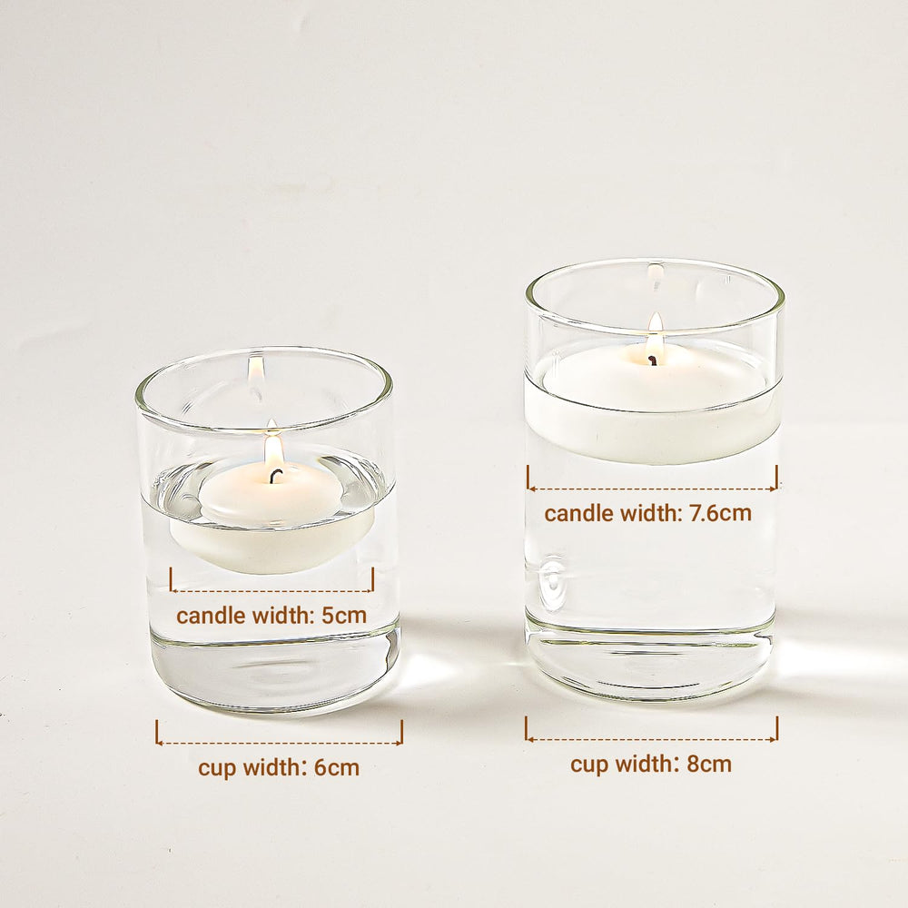 Ashlux floating candle gracefully glows in a glass centerpiece bowl.