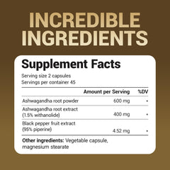Ashwagandha root extract close-up showing 400 mg content.
