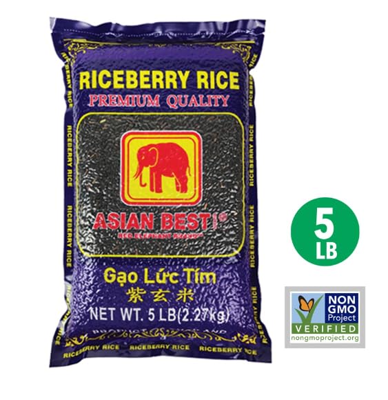 Asian Best Riceberry Rice cooked to fluffy purple-black grains, ready to serve.
