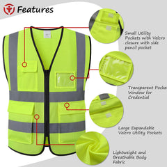ASIPHITU hi-vis vest zipper close-up highlighting durable front closure.