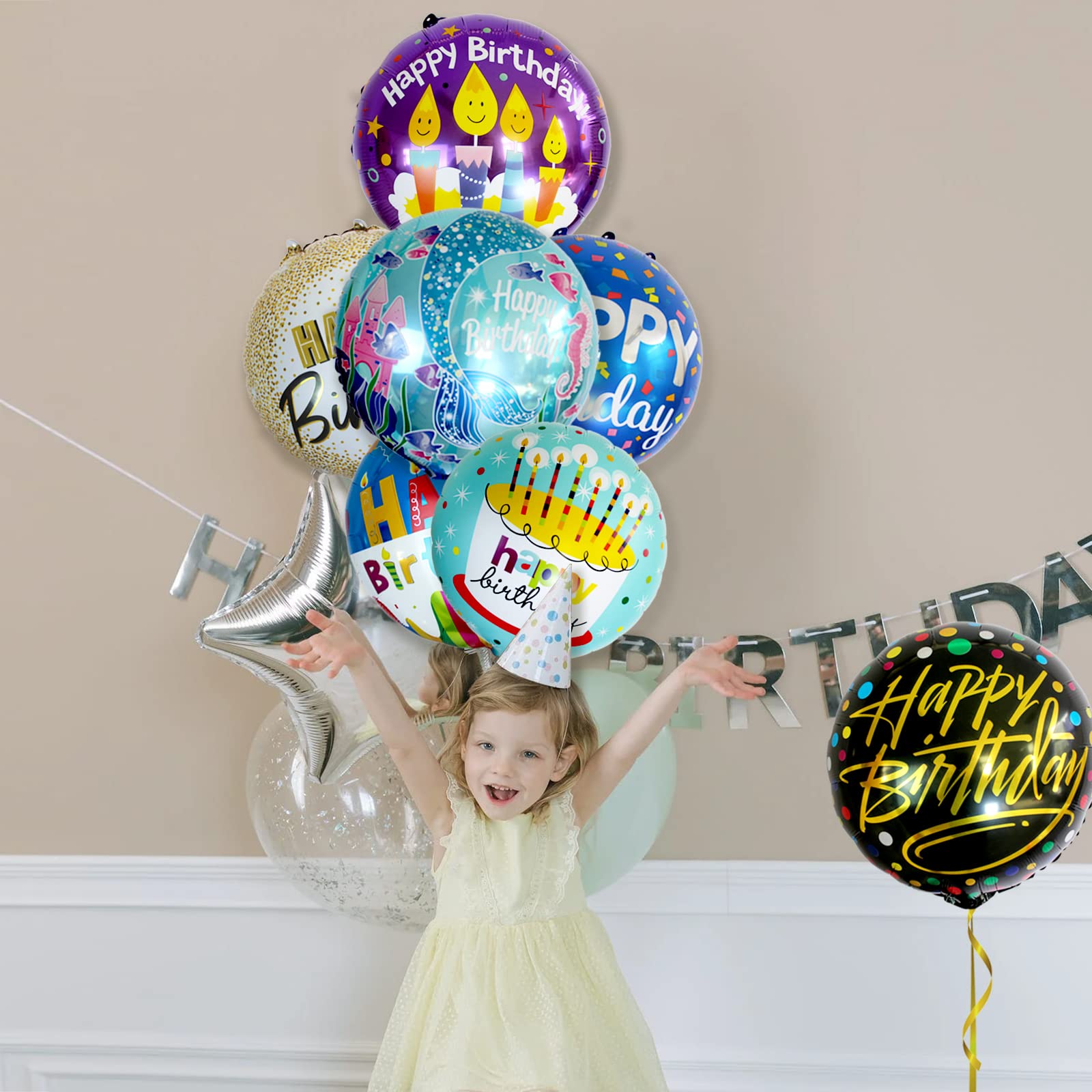 ASIYUHY Happy Birthday foil balloons pattern 09, easy to inflate with pump