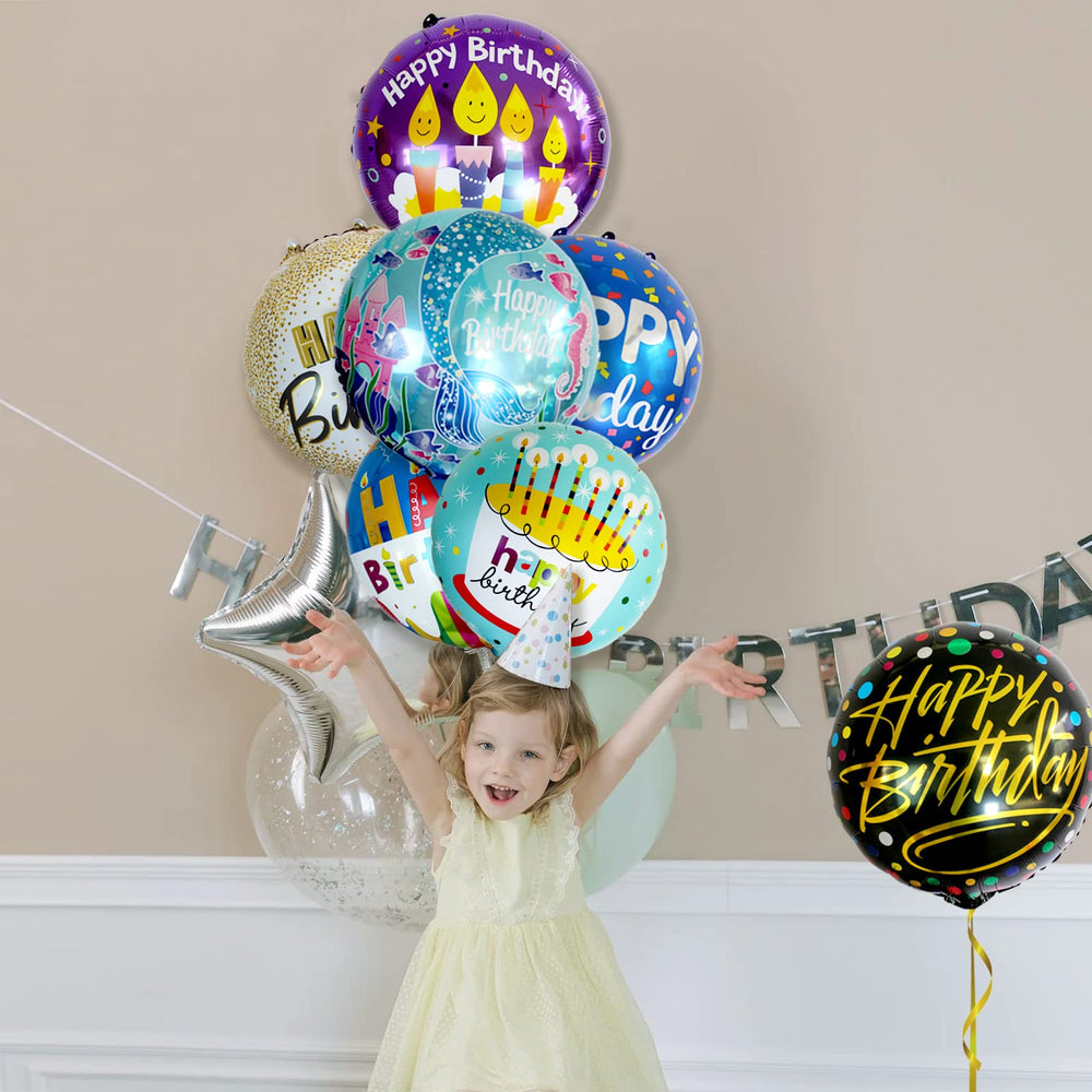 ASIYUHY Happy Birthday foil balloons pattern 09, easy to inflate with pump