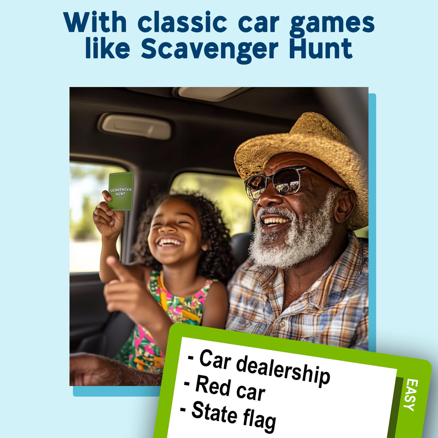 ASM GAMES family playing in car, bonding during a lively road trip.