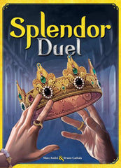 Asmodee Splendor Duel board setup showing tokens and board for strategic two-player play.